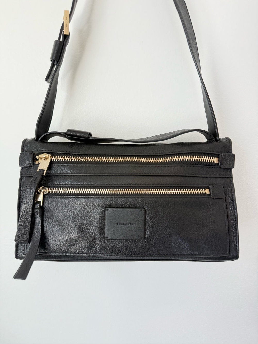 All Saints Black Leather Shoulder Bag with Gold Hardware - Picture 2 of 7